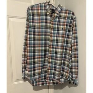 Polo Ralph Lauren Button Up Shirt‎ Men's XL Custom Fit Long Sleeve Blue Plaid
